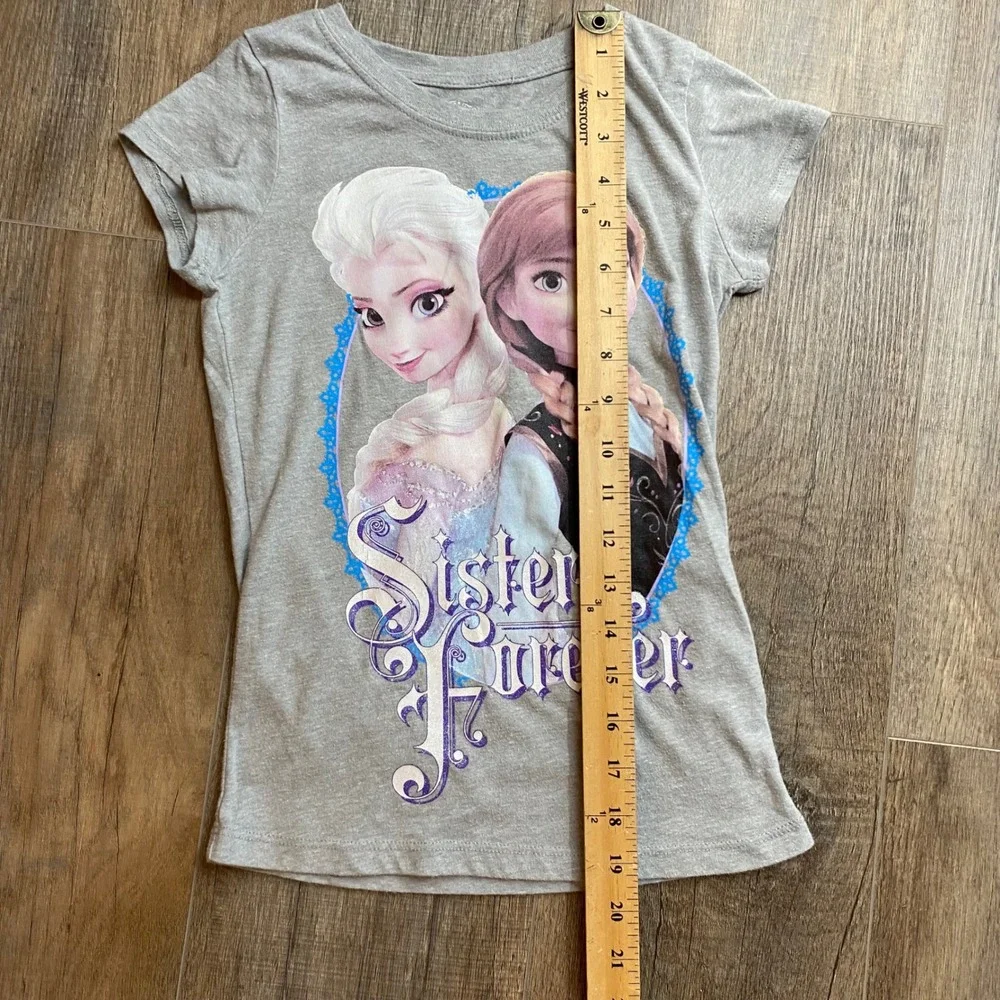 Disney Frozen Elsa Anna Graphic T-Shirt Bundle Pink‎ Gray Girls Size M 7-8 2PK